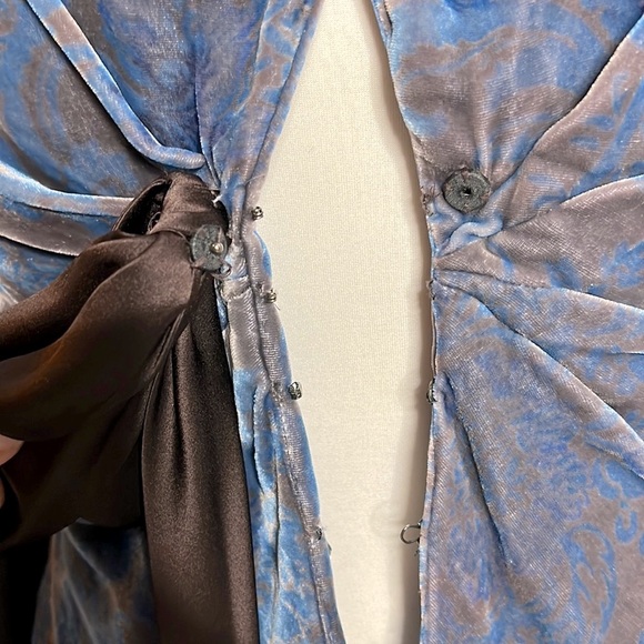 VTG Kay Unger Bow Detail Silk Velvet Jacket Blazer Mocha Mousse & Blue Floral - Picture 5 of 8